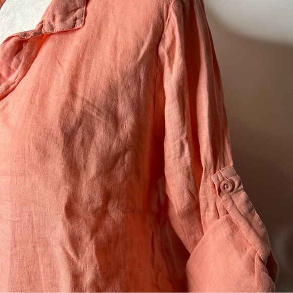 Anthropologie Cloth & Stone Button Down Tie Front Shirt Coral Small - Picture 4 of 8